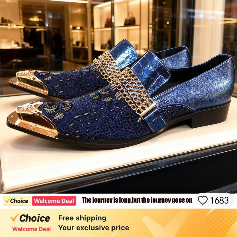 Men Shoes Expensive - New metal head men's shoes crocodile