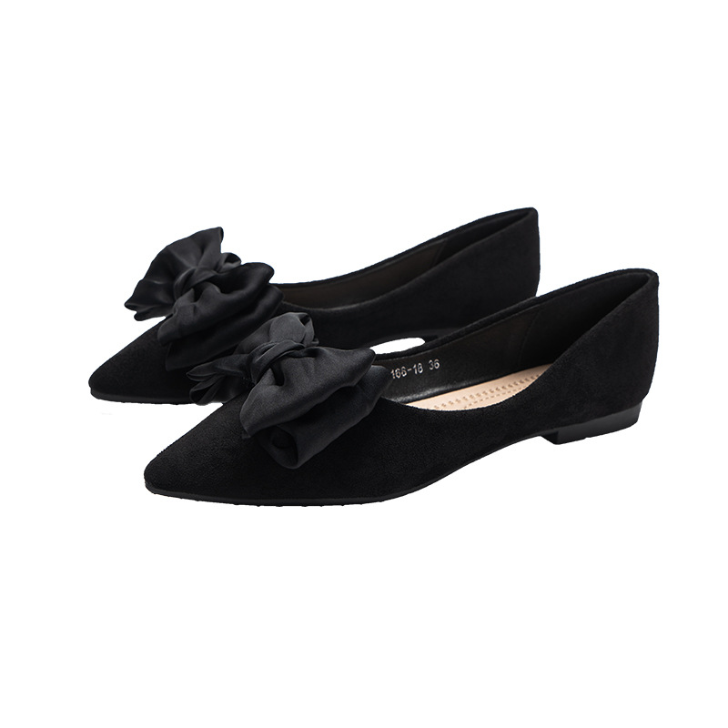 Dress Shoe Pointed - Silk Bowknot Flats Women Flock Ballets