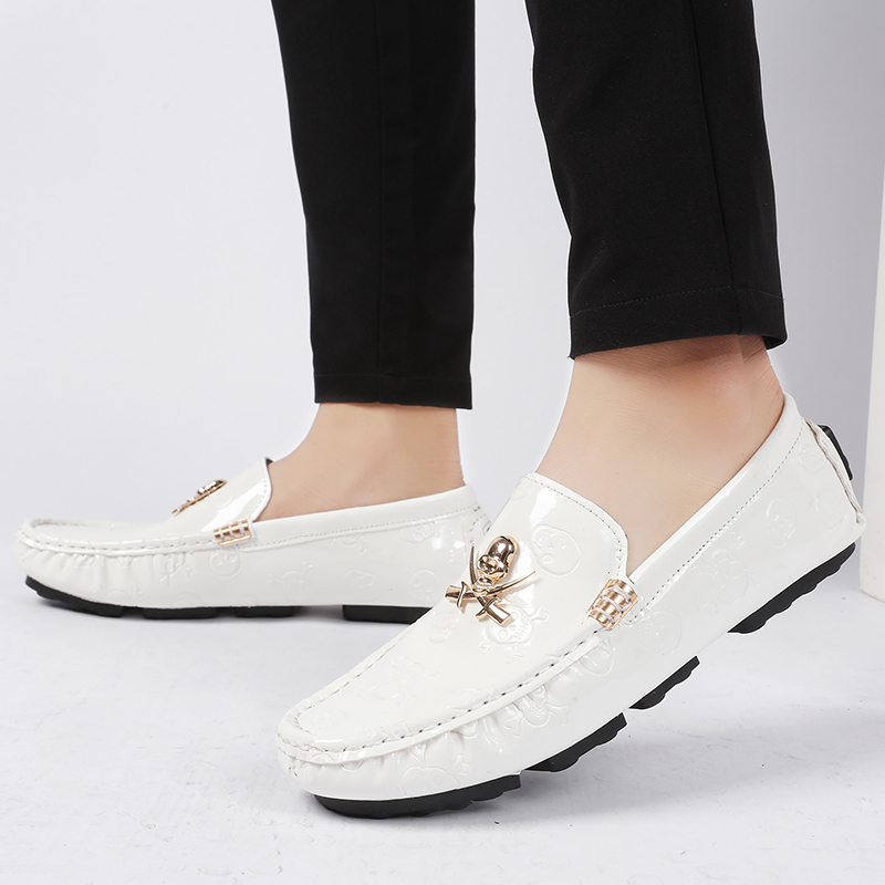 Men Shoes Black - Men Black Patent Leather Loafers Skull
