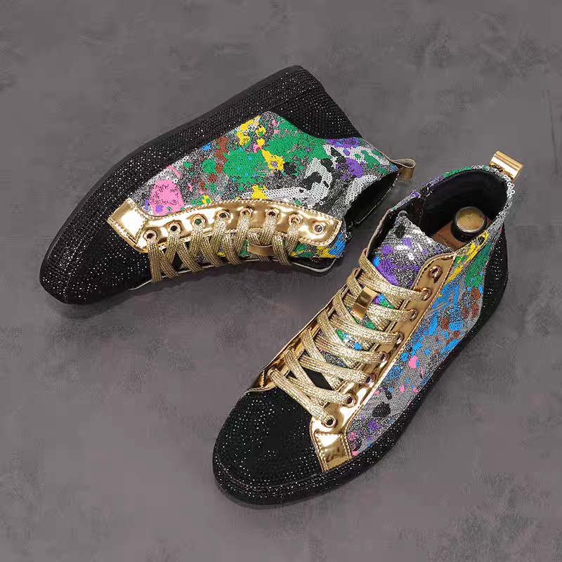 Men Shoes Red - European fashion rhinestone sequin men's high