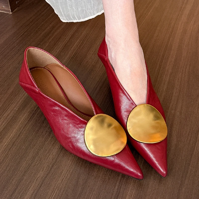 Dress Shoe Pointed - Luxury Women Metal Buckle Designer Pointed