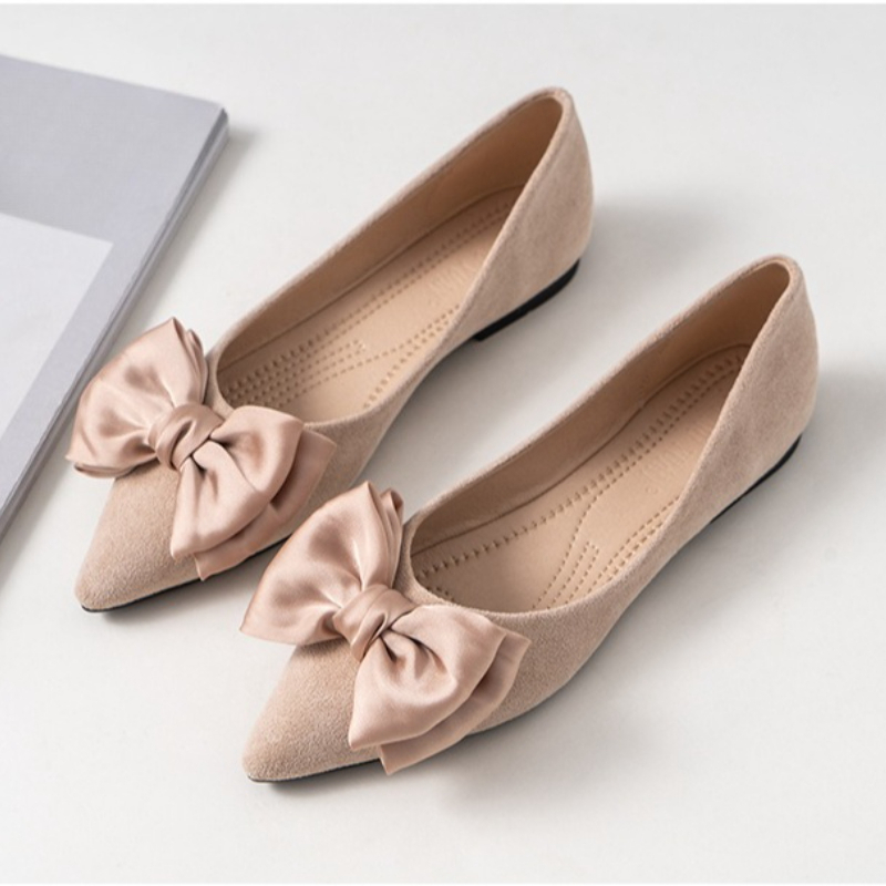 Silk Bowknot Flats Women Flock - Dress Shoe Pointed recension och pris