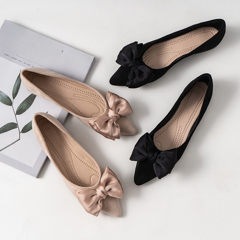 Silk Bowknot Flats Women Flock - Dress Shoe Pointed recension och pris