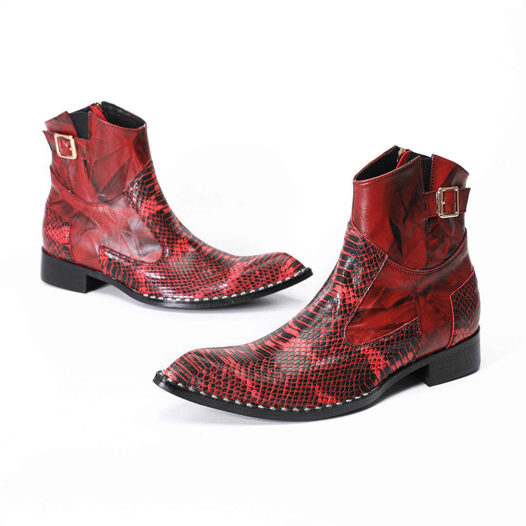 Red Snake Pattern Pointed Toe  - Men Shoes Red recension och pris