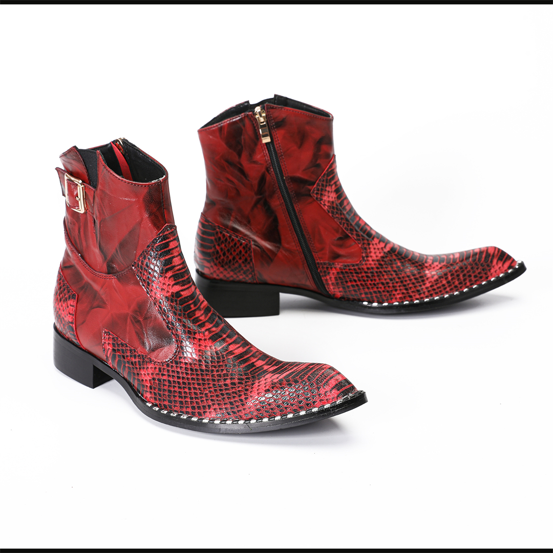 Red Snake Pattern Pointed Toe  - Men Shoes Red recension och pris