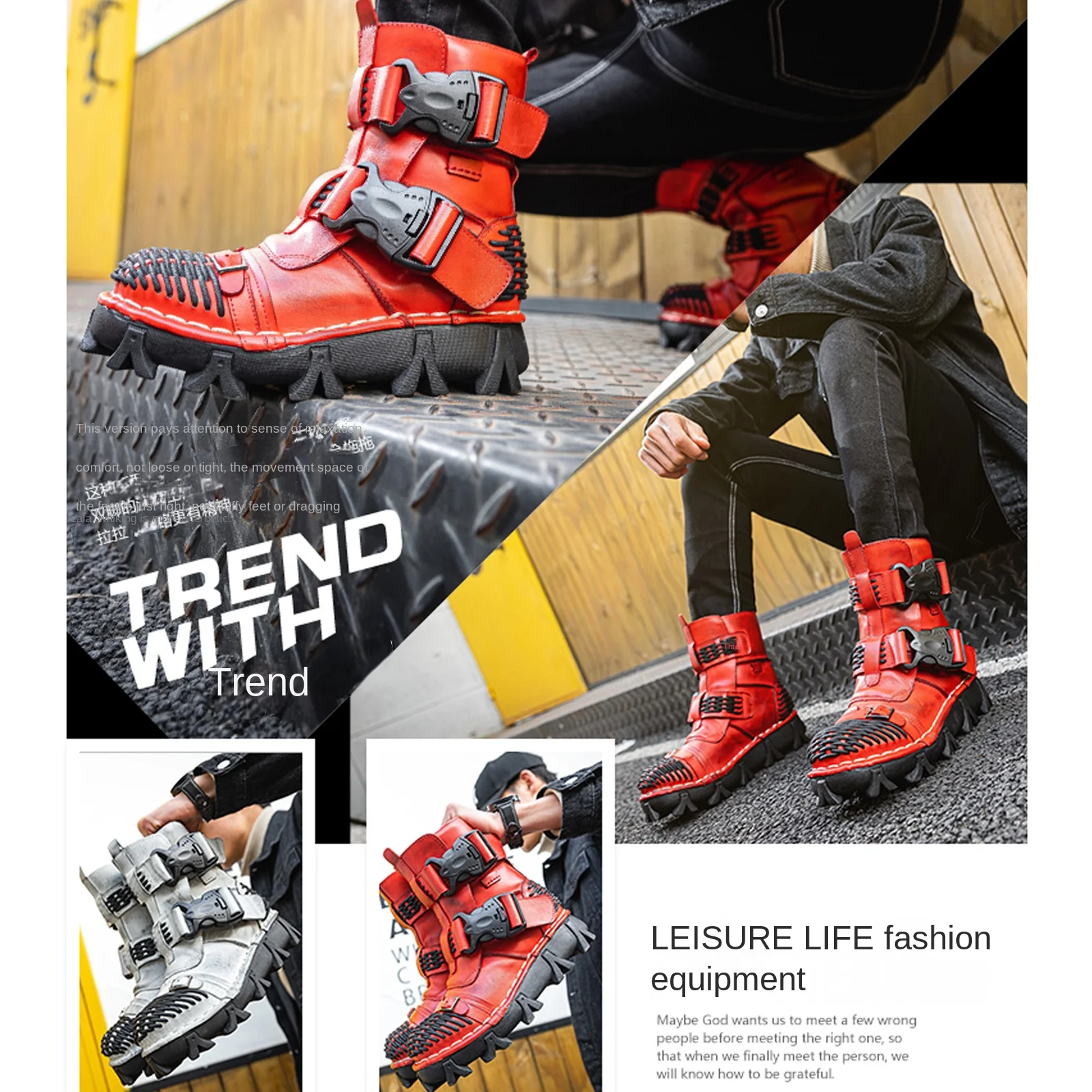 Men's Genuine Leather Motorcyc - Men Shoes Red recension och pris