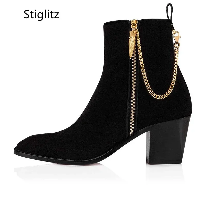 Suede Ankle Boots Gold Chain H - Men Shoes Red recension och pris