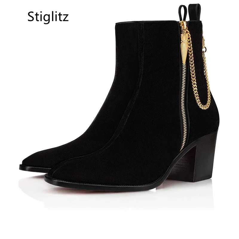 Suede Ankle Boots Gold Chain H - Men Shoes Red recension och pris
